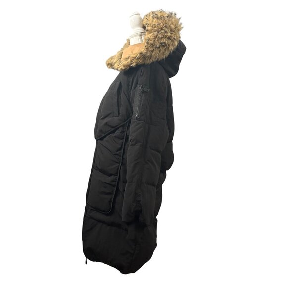 Long Black Puffer Coat With Faux Fur Hood & Zipper Closure By You.u Size XL - Picture 2 of 16